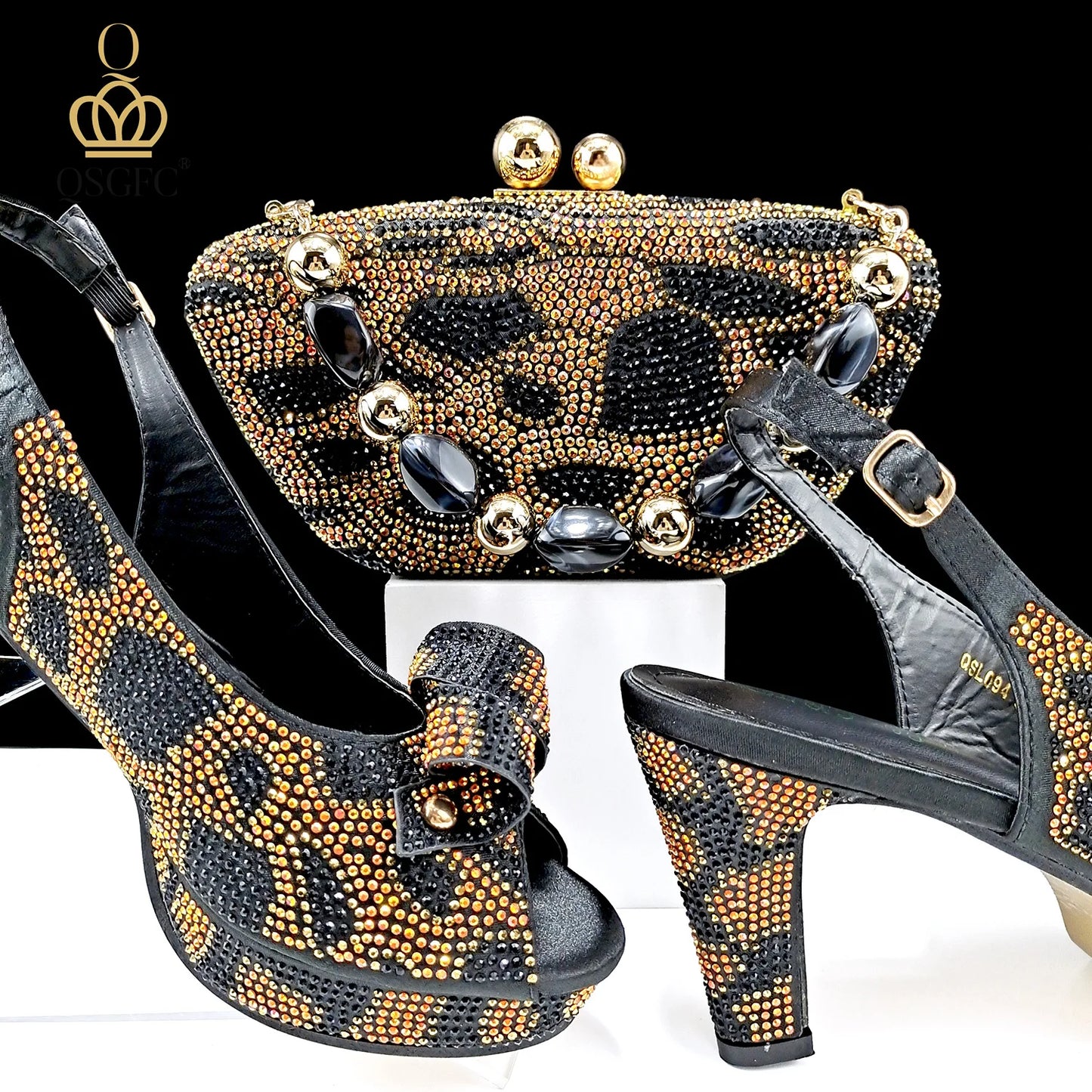 Italian Design Hard Bag & Open Toe High Heels Set Fuchsia Color Blocking Hot Rhinestones Fashion Sexy Women High Heels