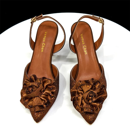 Elegant Handmade Taro purple Bag & Medium Heel Shoes with Beautiful Flower Accents – Perfect for Weddings & Parties
