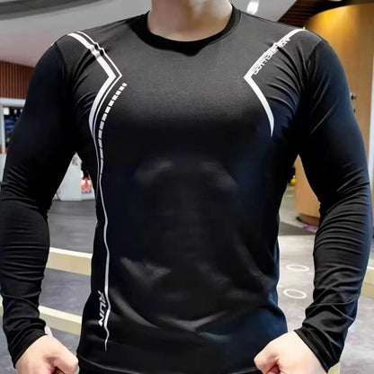 Men's Single-Piece Thin Breathable Quick-Dry Moisture-Wicking Long Sleeve Compression Shirt for Summer Running Fitness