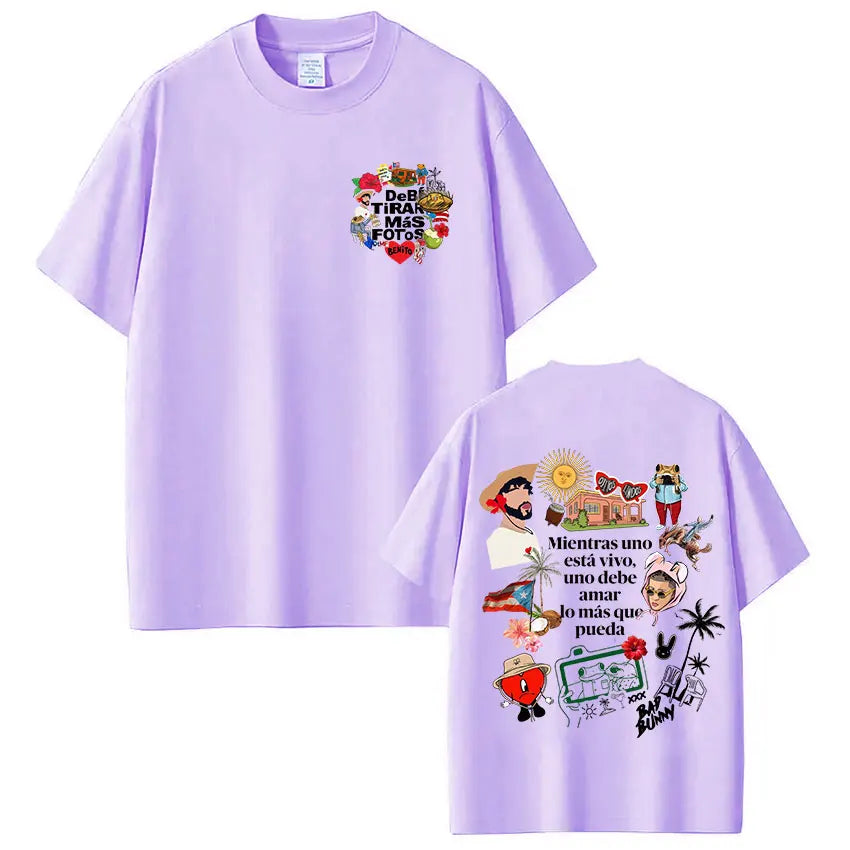 Rapper Bad Bunny T-shirt Debi Tirar Mas Fotos DTMF T Shirts Men's Women Clothing Fashion Hip Hop Cotton Casual Oversized T-shirt