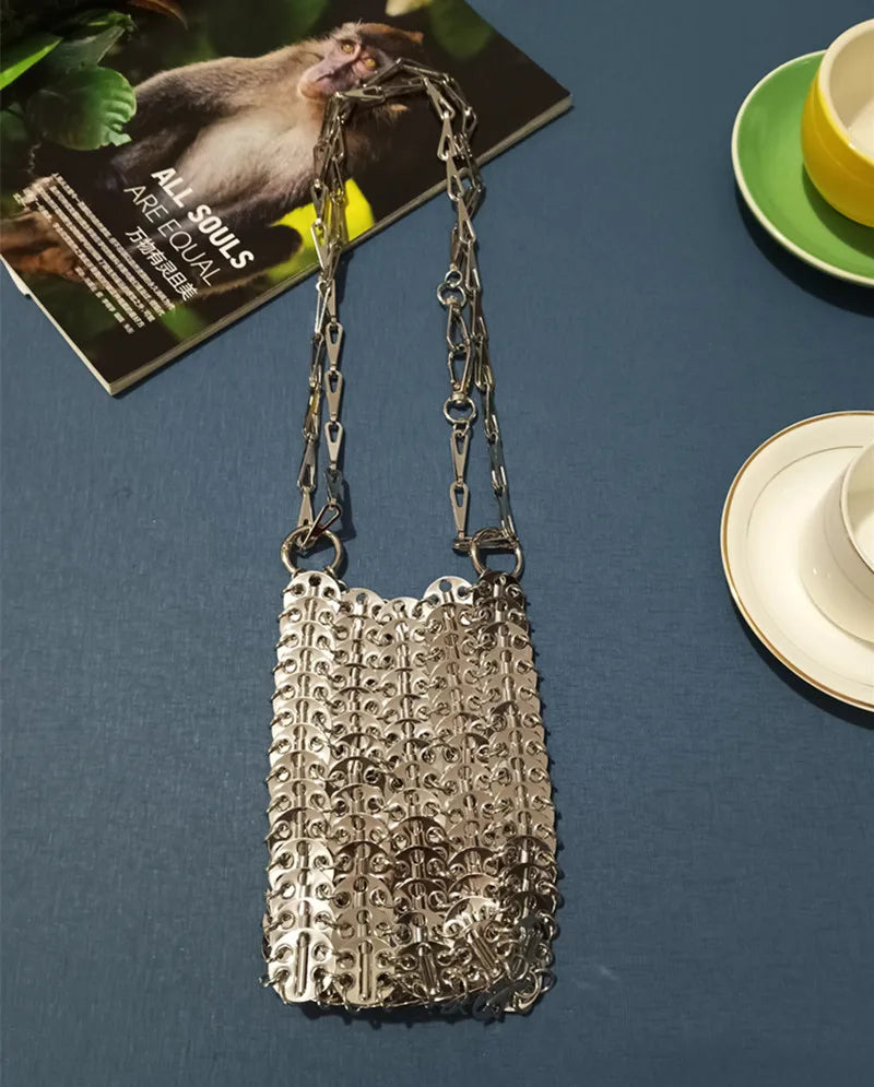 Women's Bag Designer Handbag Aesthetic Bags Hand Woven Metal Gold Silver Splicing Clutch Luxury Holiday Shoulder Bag Tote Bag