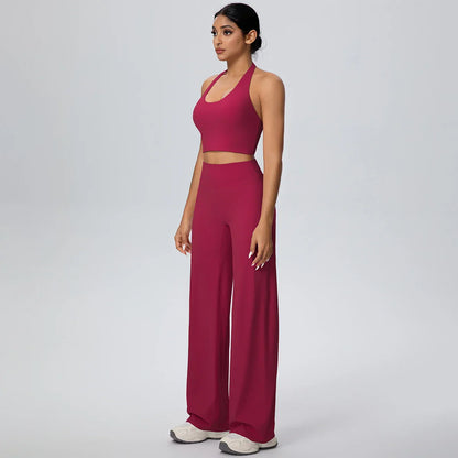 2Pieces Breathable Summer Workout Top Pants Yoga Set Yoga Underwear With Chest Pad Quick Drying Push Up Pencil Pants Yoga Set