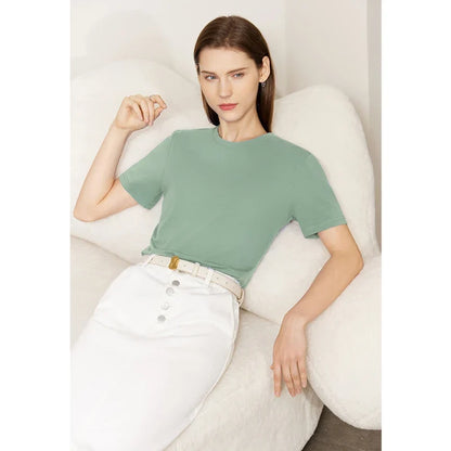 Minimalism Women T-shirts 2024 Summer New Casual Basic O-Neck Slim Short-sleeve Female Dopamine Color Solid Tees 12442327