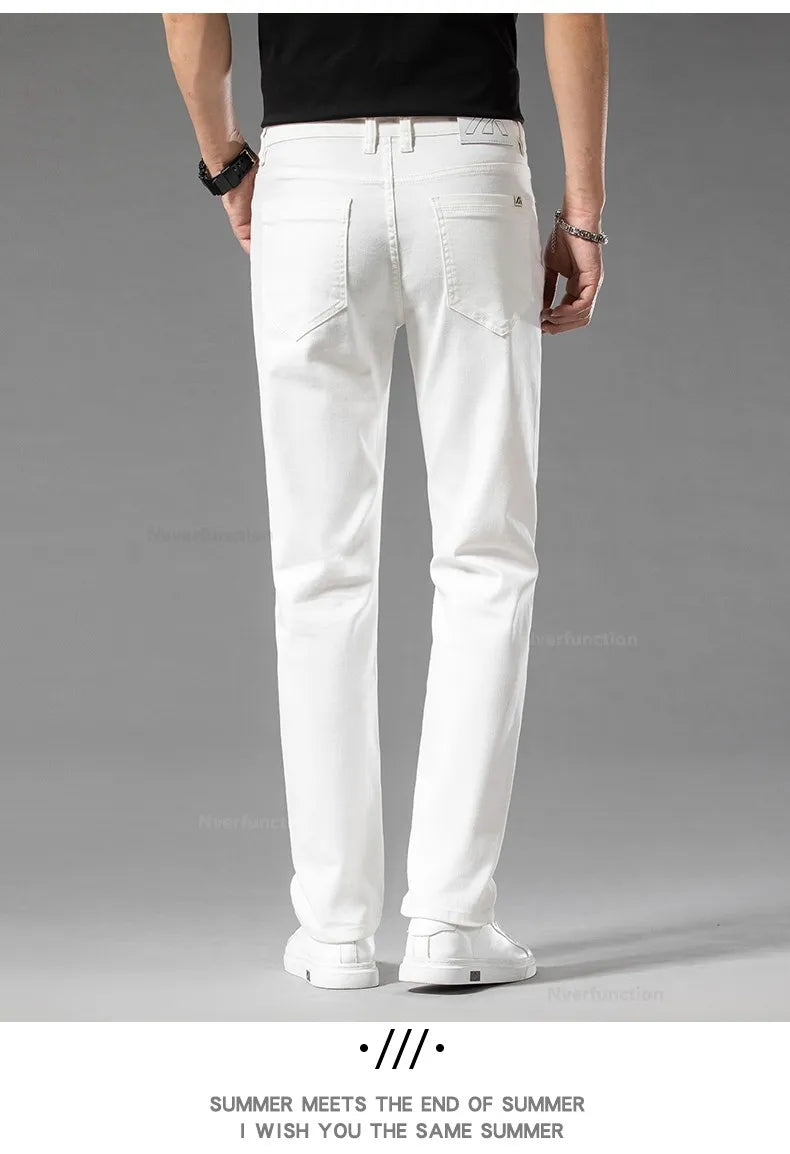Luxury Men's White Slim Jeans Spring Summer New 98% Cotton Stretch Fashion Casual Male Clothes Straight Denim Trousers