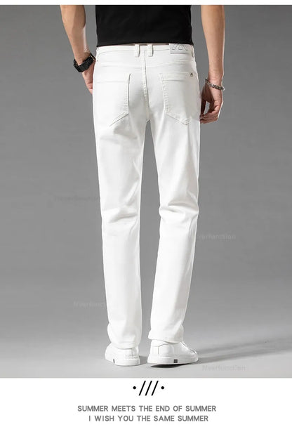Luxury Men's White Slim Jeans Spring Summer New 98% Cotton Stretch Fashion Casual Male Clothes Straight Denim Trousers