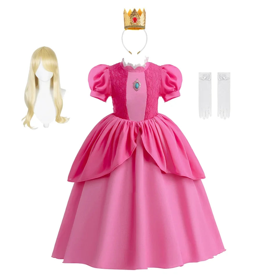 2026 New Child Summer Pink Peach Princess Dress Up Baby Clothes Kids Birthday Party Dresses Little Girls Carnival Costume