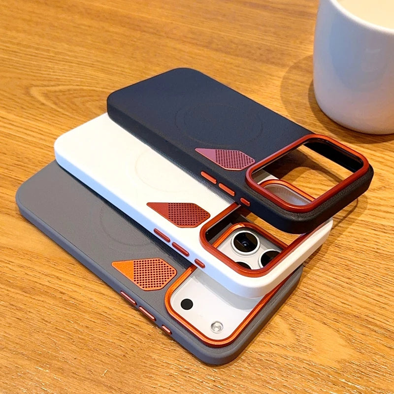 Iphone 17 Pro Máx Case ELVEV Magnetic Luxury PU Leather Heat Dissipation Protection Cover for iPhone 17, Air