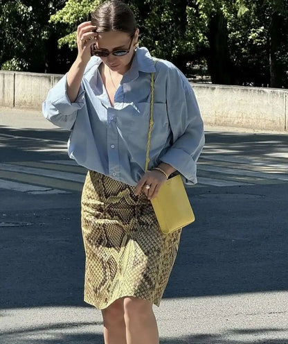 Snakeskin Printed Fashion Skirt Women's High Waist Slim Contrast Patchwork Commute Streetwear Female Vintage Y2k Skirt DDX8