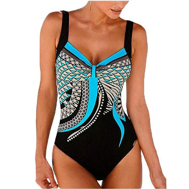 2024 Vintage One Piece Swimsuit Women Swimwear Tummy Control Monokini Sexy Bodysuit Print BathingSuit Female Beachwear Plus Size