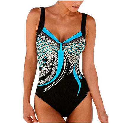 2024 Vintage One Piece Swimsuit Women Swimwear Tummy Control Monokini Sexy Bodysuit Print BathingSuit Female Beachwear Plus Size