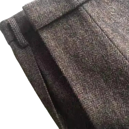 American-Style Retro Tweed High-Waisted Herringbone Wool Casual Straight-Leg Men's Trousers for Autumn and Winter in Large Sizes