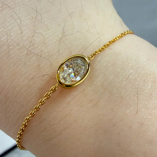 Bracelet solitaire 1 carat en diamant ovale/goutte d'eau en moissanite pour femmes et hommes, breloque minimaliste en argent 925, chaîne de poignet réglable