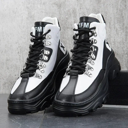 White High Top Board Boots for Men Thick Soled Men Boots with Elevated Height Inside Outdoor Casual Versatile High-top Shoes