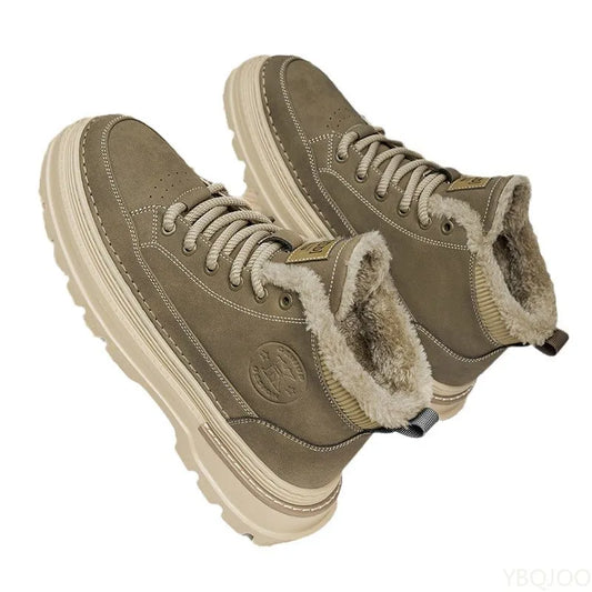 New winter plush thick warm cotton shoes fashionable versatile men's high top shoes thick soled outdoor snow boots