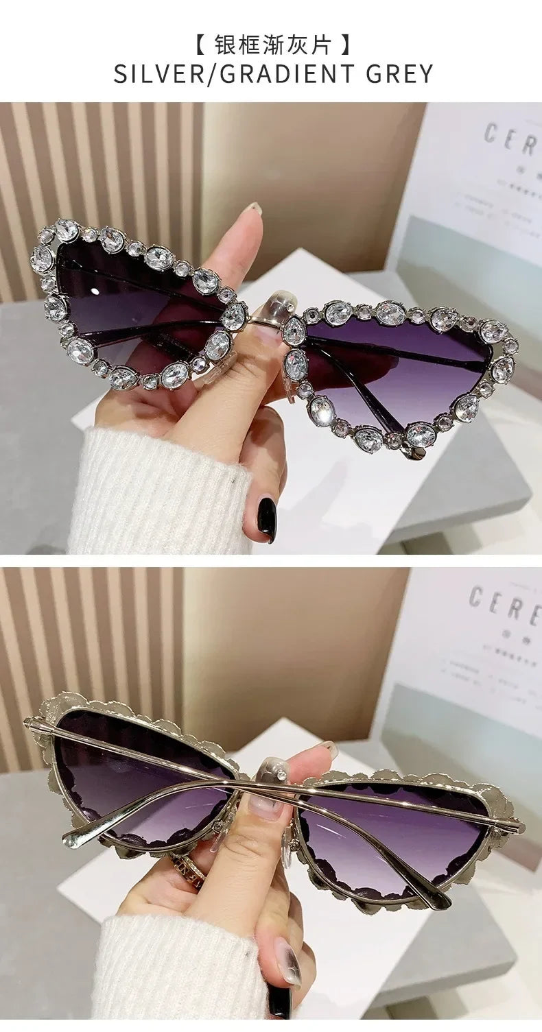 Luxury Crystal Women Cat Eye Sunglasses Female Diamond Trending Metal Frame Sun Glasses Driving Eyeglasses Uv400 Gafas De Sol