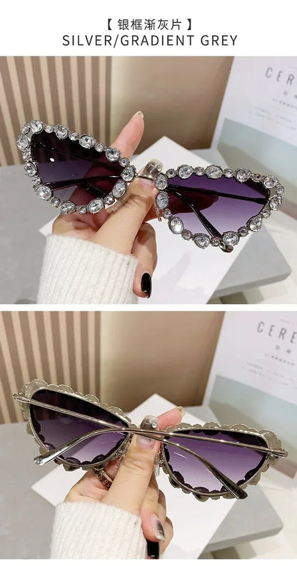 Luxury Crystal Women Cat Eye Sunglasses Female Diamond Trending Metal Frame Sun Glasses Driving Eyeglasses Uv400 Gafas De Sol