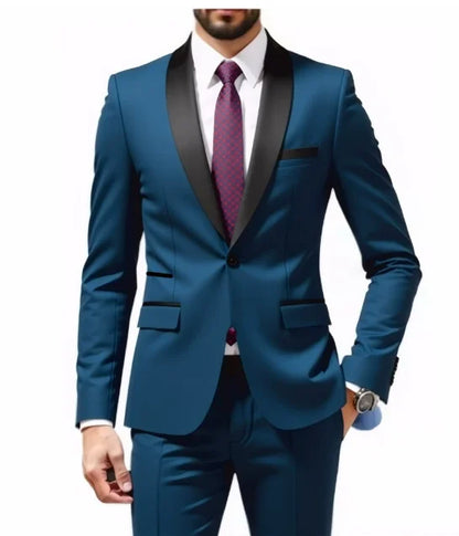 Men's New Fashion Business Casual Two-piece, Comfortable and Breathable Slim-fit Side Slit Single-button Suit Jacket+trousers