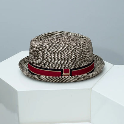 Fashion Vintage British Trilby Straw Hat Breathable Cuban Travel Cap Beach Sun Hat Handwoven Men's Summer Straw Fedora