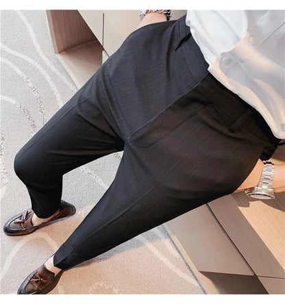 Plus Size 40 42 Spring Summer Double Line Stripe Suit Pants Men Clothing 2022 Korean Slim Fit Business Formal Wear Office Pants
