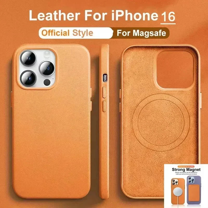 جراب جلد مغناطيسي فاخر لهاتف Apple iPhone 17 Pro Max 16 13 12 14 15 Plus غطاء MacSafe رسمي لهاتف Magsafe i Phone Etui