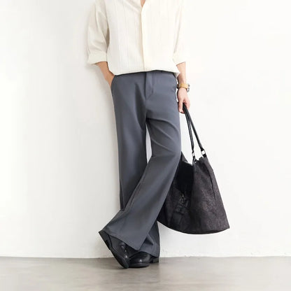 Black Business Suit Pants Men's Small Flared Elastic Comfortable Drape Loose Solid Color Office Casual Trousers Male Clothes
