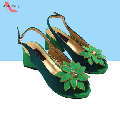 2024 New Arrivals Fashion Italian Design African Shoes and Bag to Match Comfortable Square Heels for Party in Fuchsia Color