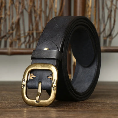 3.8CM Pure Cowhide High Quality Genuine Leather Belts for Men Embossing Strap Male Copper Buckle Luxury Designer Jeans Cowboy