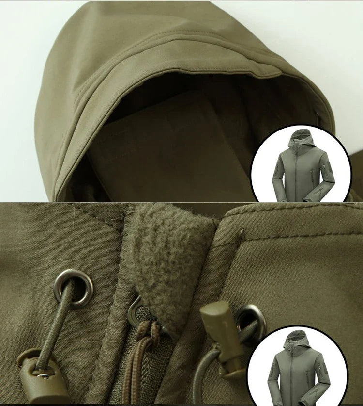 Men's Winter Autumn Warm Softshell Fleece Hood Cargo Jackets Camping Hiking Climbing Hunting Fishing Outdoor Windproof M-5XL