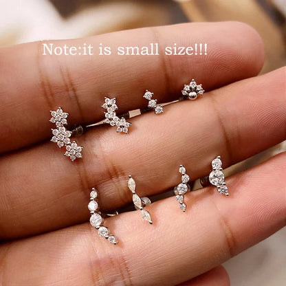 Screw Gradient Moissanite Stud Earrings for Women Men Hip Hop Ear Cartilage Piercing S925 Sterling Silver Fine Jewelry