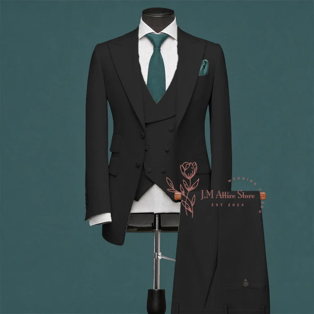 Light Green Men’s Suit Slim Fit Peak Lapel Jacket Double Breasted Vest Pants Wedding Formal 3 Piece Party Set For Groomsmen