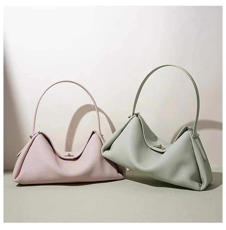 Minimalist Lady Soft Genuine Leather Pillow Crossbody Bag Women's Convertible Shoulder Bags 2026 New Chic Solid Color Handbag