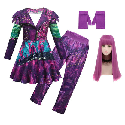Girls Evie Mal Cosplay Costume D-Descendants 3 Kids Christmas Halloween Clothing Uniform + Wig Sets Children Party Birthday Gift