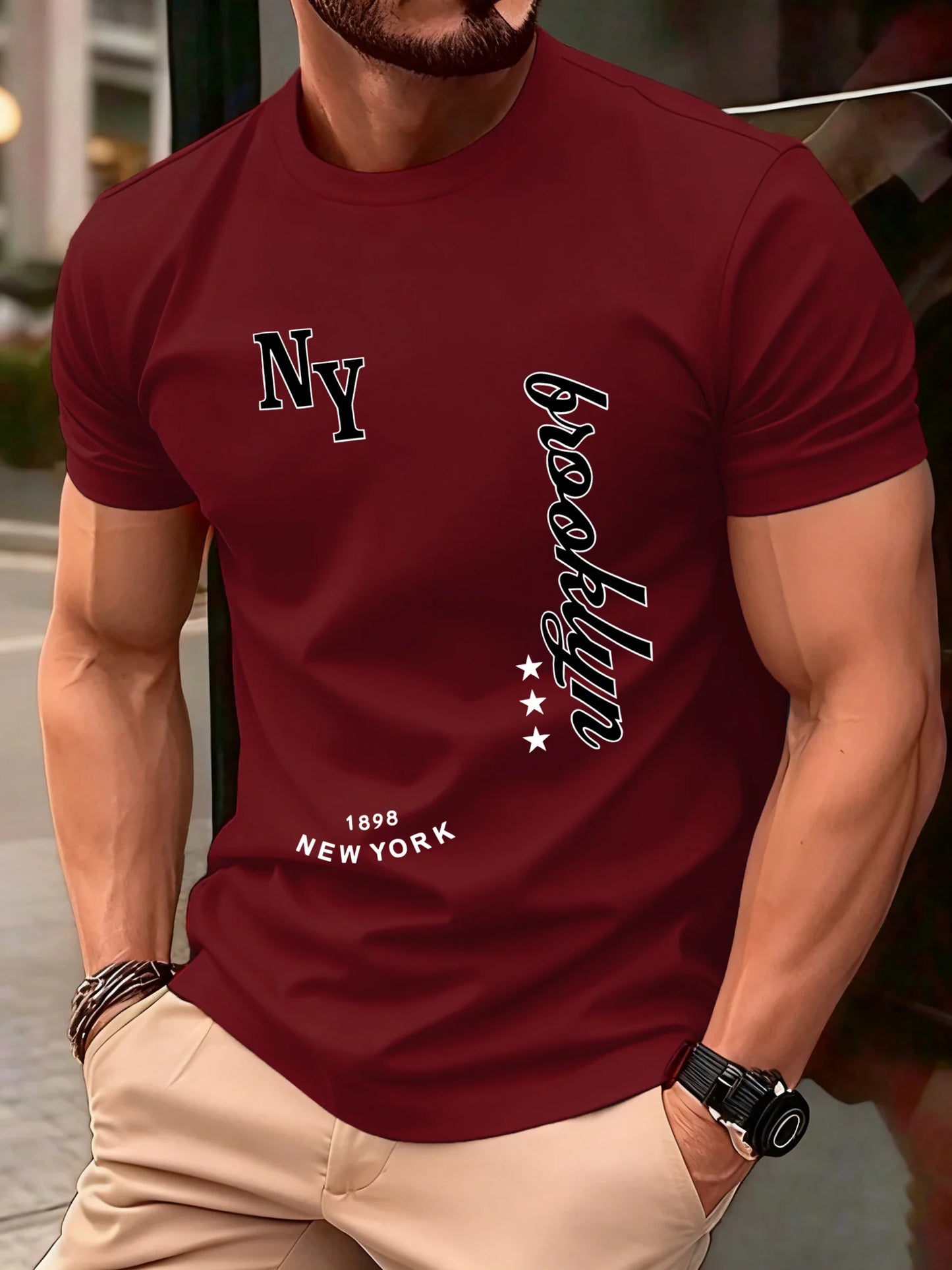 New York Brooklyn 1898 Art Letter T-Shirts Men Summer Cotton O-Neck T Shirt All-Match Casual Top Loose Fashion Man Retro Clothes