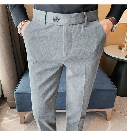 Autumn Winter New Embroidered Business Formal Pants Men Fashion Wedding Slim Fit Trousers High Quality Solid Social Suit Pants