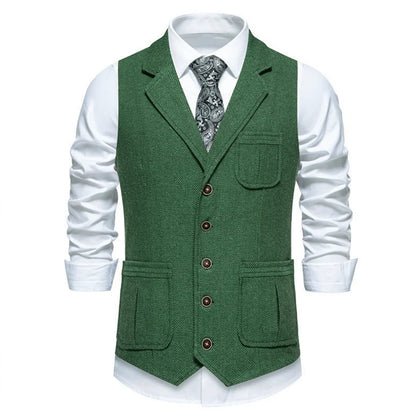 Men Vest Drak Gray Herringbone Single Button Waistcoat For Wedding Birthday Banquet Party Business Work Daily Men Suit Vest