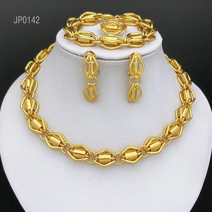 Dubai Nigeria Jewelry Set For Women Classic Design Beads Necklace Earrings Ring Bracelet 18K Gold Plated 4Pcs Set Jewelry