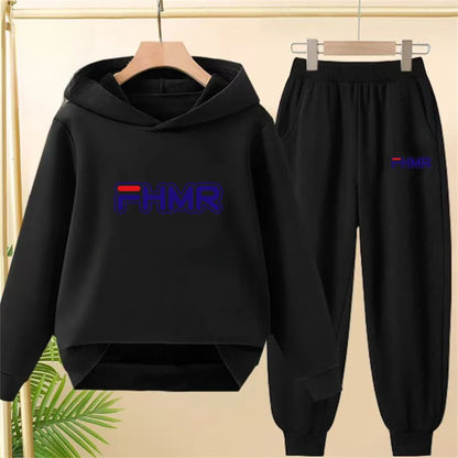 Children's Hoodies Top+Bottom Girls Pink Boy Black Age 3-12 Coat Casual Toddler Long Sleeves Suit Letter Brand Print Clothing