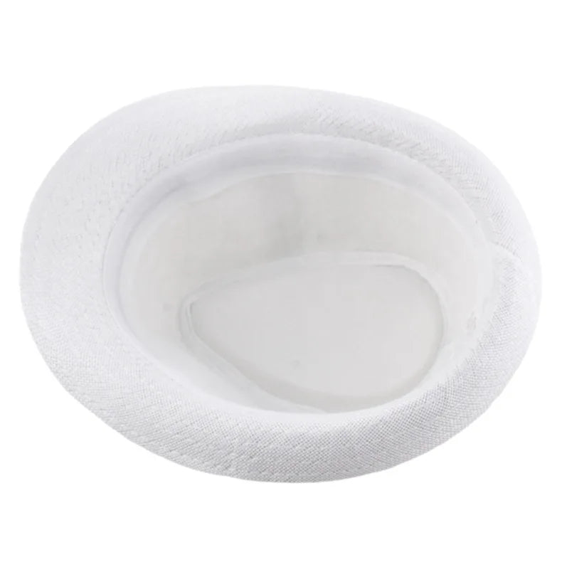 Middle Aged Linen Curled Jazz Hat Summer British Retro Top Hat Outdoor Plain Solid Linen Sun Visor Hat Party Fedoras Cap