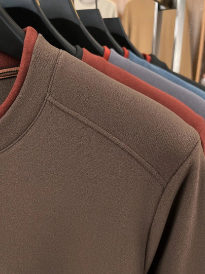 High end brand velvet long sleeve T-shirt men's autumn new fashion Korean bee embroidery comfortable warm round neck pullover