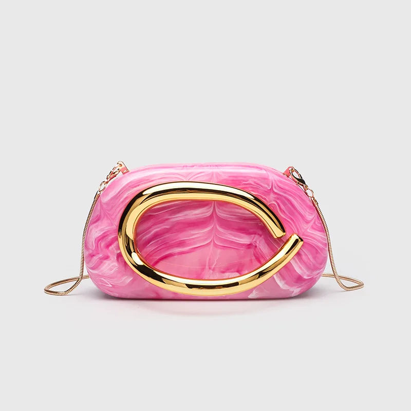 Classic round Box Handheld Dinner Bag Miniature Retro Metal Handle Chain Shoulder Strap Crossbody Bag Street Trend Hard PU Bag
