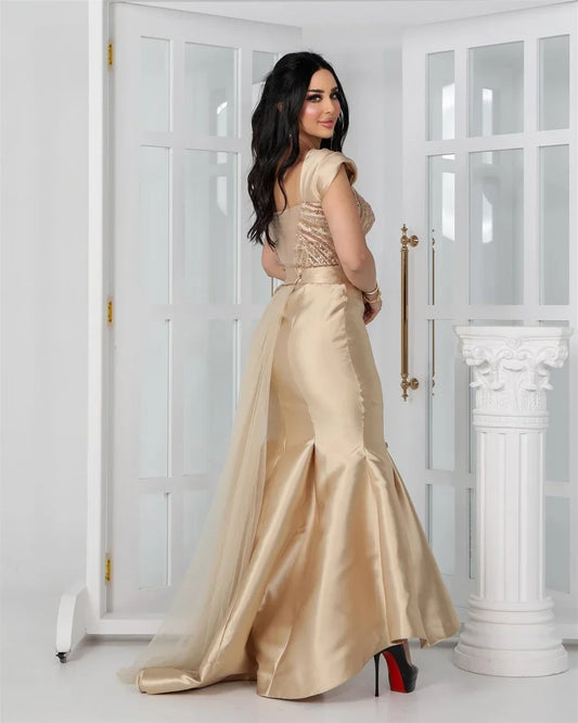 Customized Fashion Retro Square Collar Mermaid Sequin Prom Dresses Floor Length Tank Sleeveless Formal Evening Gowns فساتين سهرة