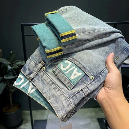 High Quality Fashion Luxury Washed Men's Slim Jeans Elasticity Black and Gray Classic Designer Cargo Denim Boyfriend Jeans Men