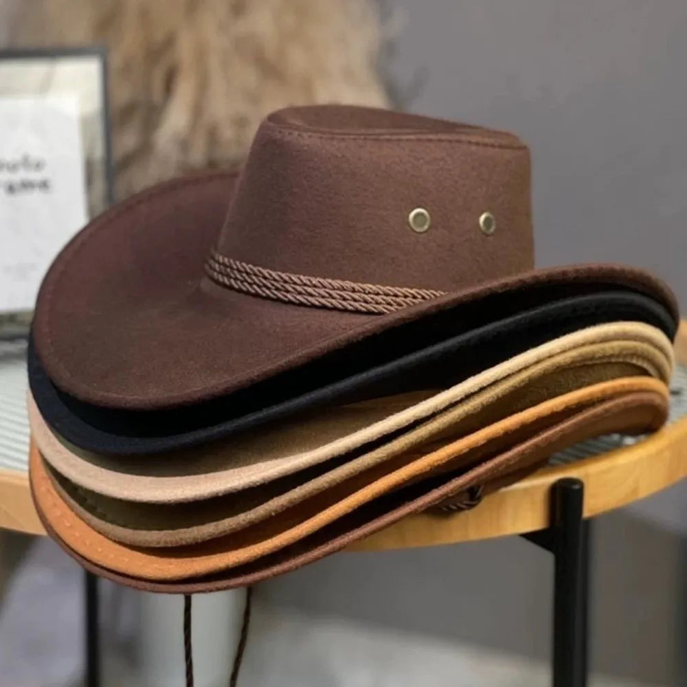Fashion Western Style Western Cowboy Hat Ethnic Style Large Brim Felt Fedora Hats Jazz Hat Unisex