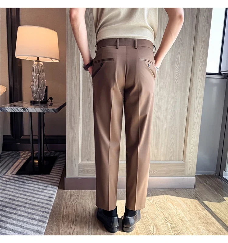 High Quality Modal Acetate Elastic Waist Casual Pants 2026 Spring Summer New Men's Solid Color Slim Fit Business Suit Pants