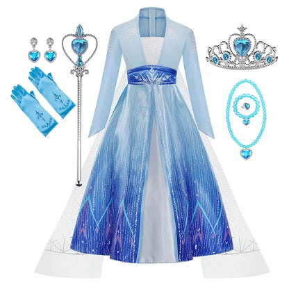 2026 Elsa Frozen Princess Costume For Girl Birthday Party Long Sleeve Halloween Cosplay Carnival Clothing Kids Dress For Girls