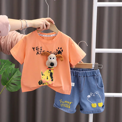 Kids Clothes Summer Children Boy Girls Cartoon T Shirt Shorts 2Pcs/sets Baby Toddler Clothing Infant Sportswear 1 2 3 4 5 Years