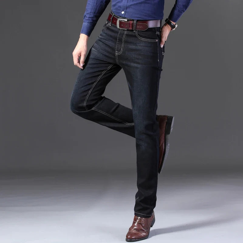 New Men Light Luxury Stretch Slim Fit Pants Comfortable Soft Business Fashion Straight Casual Denim Trousers Male Brand Clothing