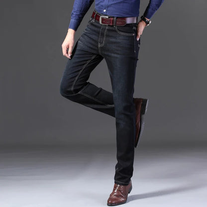 New Men Light Luxury Stretch Slim Fit Pants Comfortable Soft Business Fashion Straight Casual Denim Trousers Male Brand Clothing