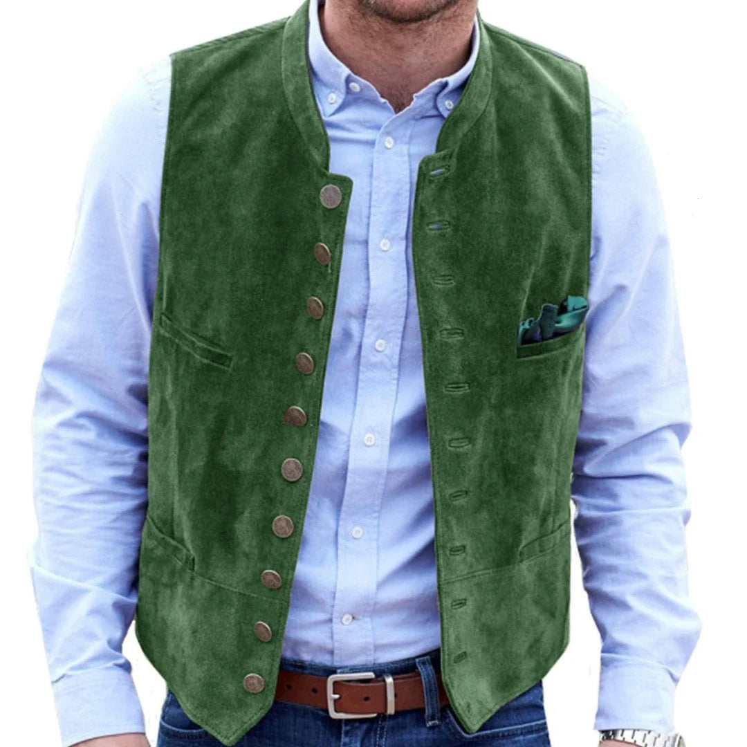 Men Vest Brown Frosted Velvet Single Button Casual Steampunk Style Waistcoat For Business Work Office Daily Sleeveless