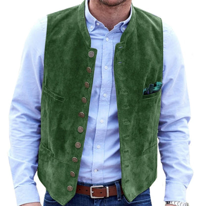 Men Vest Brown Frosted Velvet Single Button Casual Steampunk Style Waistcoat For Business Work Office Daily Sleeveless